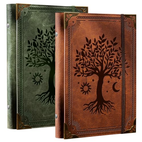 Ovesmusl 2 Pack PU Leather A5 Binder 6 Ring Refillable Journal Cover - color: Green+brown, size: A5 Binder Cover