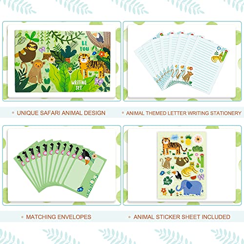 Lined Stationary Paper and Envelopes Set for Kids Safari Animal Stationary Set with Lined Letter Writing Paper 30 Sheets + 20 Envelopes, 8.3 x 5.9 Inch of Each Stationary Paper - style: Safari