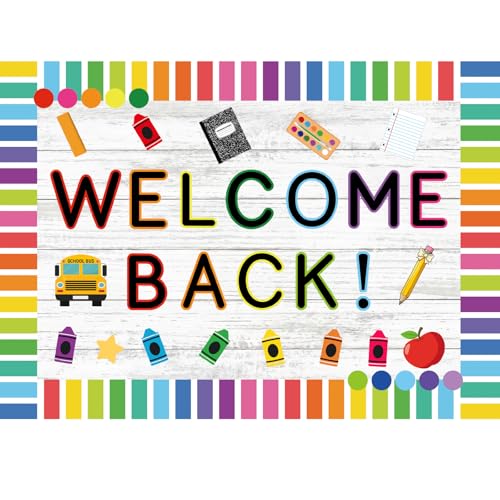 Mooliwe 94 Pcs Welcome Back to School Bulletin Board Set Rainbow Crayo Stationery Apple Star Paper Cutouts for First Day of School Classroom Wall Door Decoration(Rainbow Crayon) - style: Rainbow Crayon