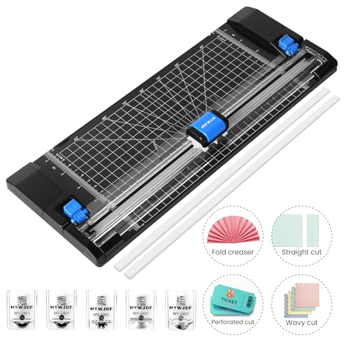Paper Cutter, 12 Inch Rotary Trimmer, 5 Blades 4 Functions, Up to 6 Sheets Cut, with 2 Reversible Cutting Mats, Black Patent for Cardstock Scrapbooking - color: Black