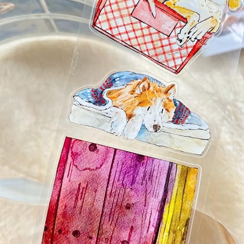 DingDing Vol.15-55 Here's a Dog, Clear PET Washi Tape, Kiss-Cut 2.36 in x 10.94 yd, Vintage Pet Tapes, Washi Stickers for Scrapbooking, Planner Stickers, Bullet Journal, Scrapbook Tape - style: Clear PET