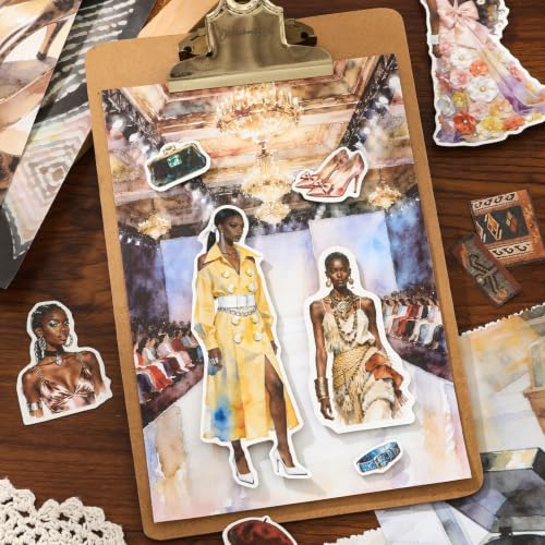 Black Women Sticker Book, 500+ Fashion Ladies and Clothes Shoes Bags Scrapbook Stickers for Junk Journals 20 A5 Scrapbook Papers, Retro Washi Sticker Book for Adults, Ephemera Scrapbooking Supplies - color: Black Girl