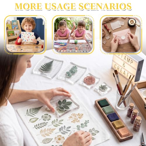Mudder 7 Pcs Acrylic Stamp Blocks Set Clear with Grid Lines,Square Arc Edge - style: Square Arc Edge