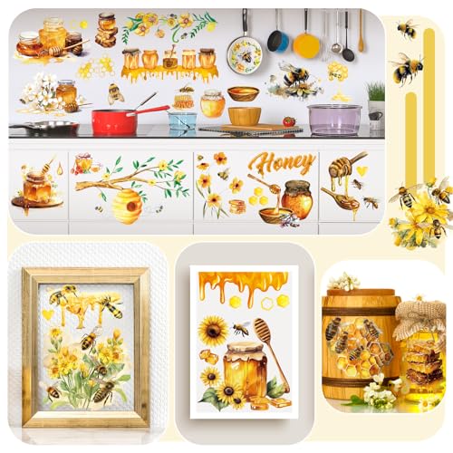 BBTO 12 Sheets Rub on Transfers for Crafts Wood Furniture DIY, 5.5" x 5.7" - style: Bee