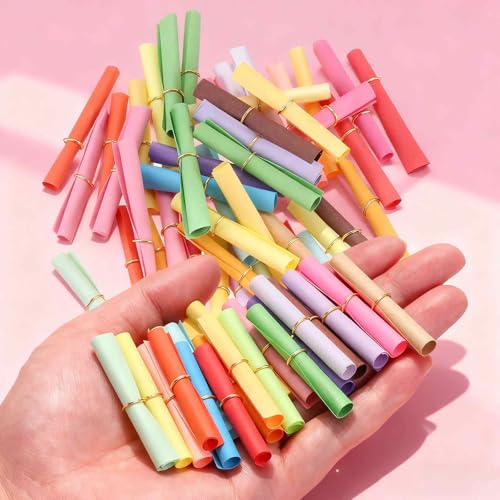 MECCANIXITY 5x5cm Mini Vintage Messages Papers Scrolls, 100Pcs Valentine Message Wish Paper Roll for Party Birthday, Blue