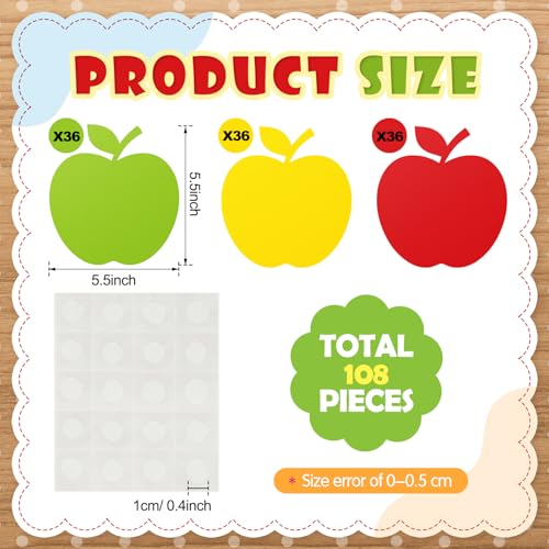 Geyee 108 Pcs Apple Cutouts Paper Apples Bulletin Board Cut Outs Assorted Cut Outs Apples Die Cuts for Teachers DIY Projects Craft Party Decor(Tricolor,5.5 Inch) - color: Tricolor, size: 5.5 Inch