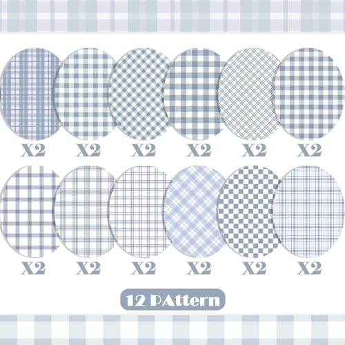 24 Sheets Dusty Blue Plaid Scrapbook Paper, Double Side Dusty Blue Lattice Decorative Craft Paper Folded Flat for Spring Easter Birthday Card Making Baby Showers Photo Album Decor, 12'' x 12''