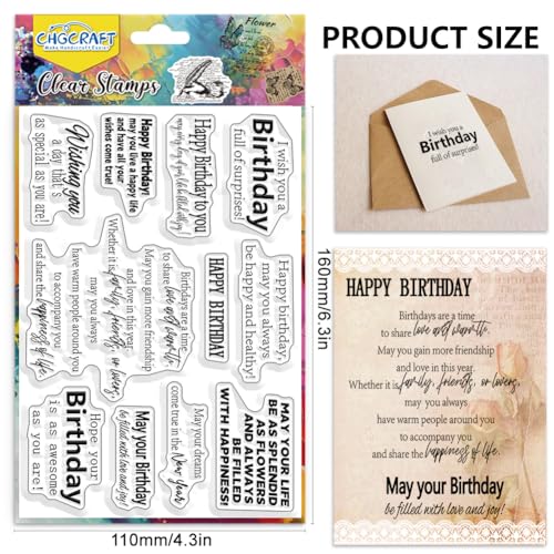 CHGCRAFT Birthday Wishes Clear Stamps Words Stamp for Crafts, 6.3x4.3inch - style: Birthday Wishes