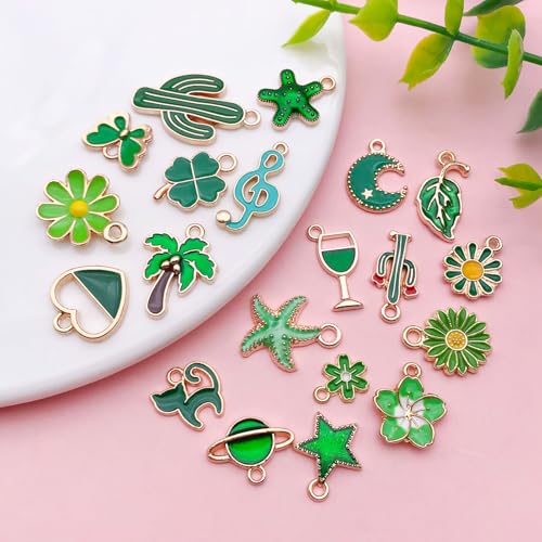 Youdiyla 40pcs Enamel Charms Alloy Metal Charms for Jewelry Making Necklace Bracelet Earring DIY Accessories - color: Green