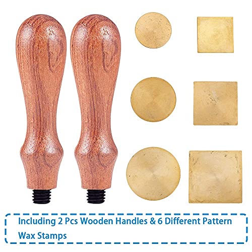 CRASPIRE Blank Wax Seal Stamp Set 6PCS Sealing Solid Brass Stamp Head 20-30.5mm Round Square+2PCS Wood Handle Retro Removable Brass Stamp Kit for Letter Envelope Invitation Wedding Gift Decoration - style: 6Pcs Round Square