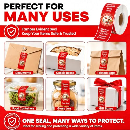 500-Pack Tamper Proof Stickers, 1.5in x 6in Strong Adhesive Food Delivery Evident Stickers Sealed for Tamper Detection, Easily Use Labels Tapes for Boxes, Cups, Coffee, Envelopes, Documents