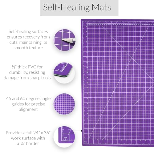 Breman Precision 24x36 Large Self Healing Cutting Mat Purple/Gray for Craft | 24x36 Purple Cutting Mat Self Healing 2-Sided 5-Ply PVC Non-Slip A1 Art Crafting Mat for Sewing, Fabric, & Quilting Projects - color: Purple/Gray, size: 24x36