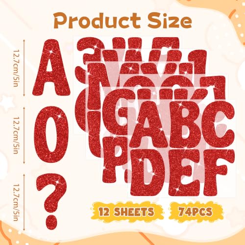 Bulletin Board Letters 74 PCS Glitter Letter Stickers Large 5 Inch, Red - color: Red, size: 5 Inch