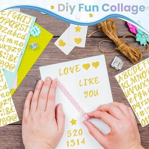 640 Pcs Gold Letter Stickers, 8 Sheets Glitter Alphabet Number Stickers - color: Gold