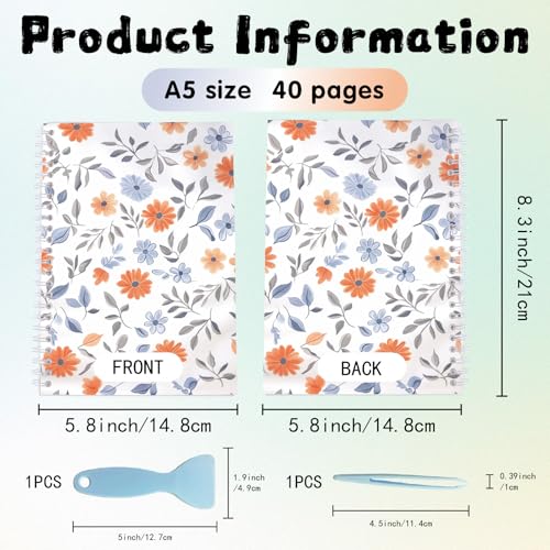 CRASPIRE 40 Sheets Sticker Book Album Sticker Collecting Organizer A5 Release Paper Reusable Waterproof Flower Floral Blank Collection Storage Holder with Scraper and Tweezer for Storaging Labels - style: Flower-029