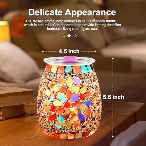 Dicimi Mosaic Glass Wax Warmer, Electric Oil Burner with Flameless Night Light, Scentsy Wax Melt Warmer for Scented Wax, Unique Candle Warmer Lamp for Home Office Bedroom Decor, Ideal Gift - color: Colored Petals