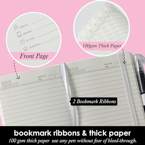 NIRMIRO Small Notebook Pocket Size Journal 3.7" x 5.7" (3 Pack), A6 Mini Notepad with Pen, Small Leather Note Book, 100gsm Lined paper, 408 Pages, White - color: 3 White, size: A6