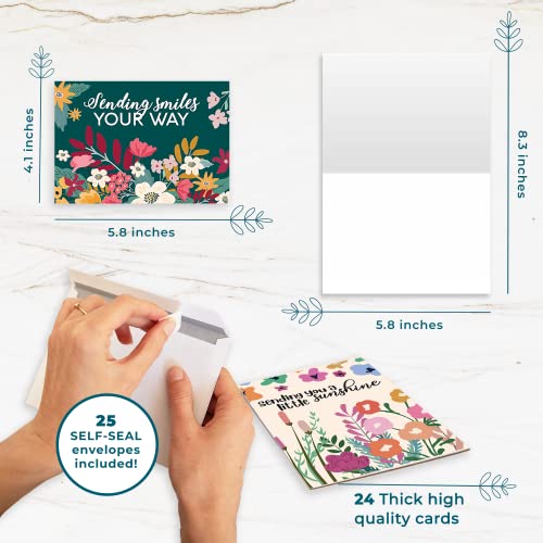 Thinking of You Cards with Envelopes - 24 Encouragement Greeting Cards, 8 Unique Designs - Gender Neutral Assortment Box 4.1 x 5.8 Folded (Colorful) - color: Summer Flowers