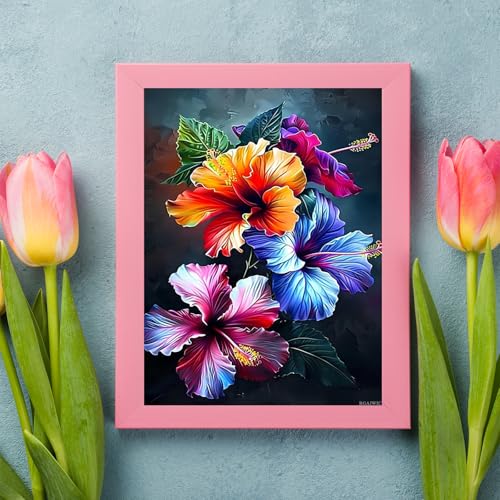 RGAJWIC Diamond Painting Kits for Adults The Colorful Hibiscus Diamond Art Kits for 5D Hibiscus Gem Art Kits for Adult DIY Crafts Kits for Home Wall Decor Gifts 12x16 inch