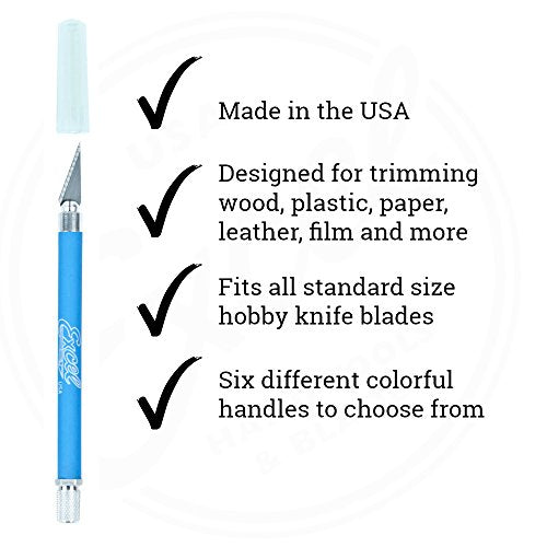 Soft Grip Hobby Knife, Excel Blades K18 with Safety Cap, American Made Light Duty Craft Knife (Blue) - color: Blue (1)