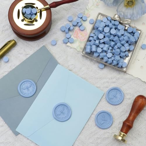 Sealing Wax Beads WaxSeal Beads, 600Pcs Dust Blue WaxSealing Beads for Wax Seal Stamp, WaxSeal Beads Kit Perfect for Wedding Invitations, Christmas Envelopes (Dust Blue) - color: Dust Blue