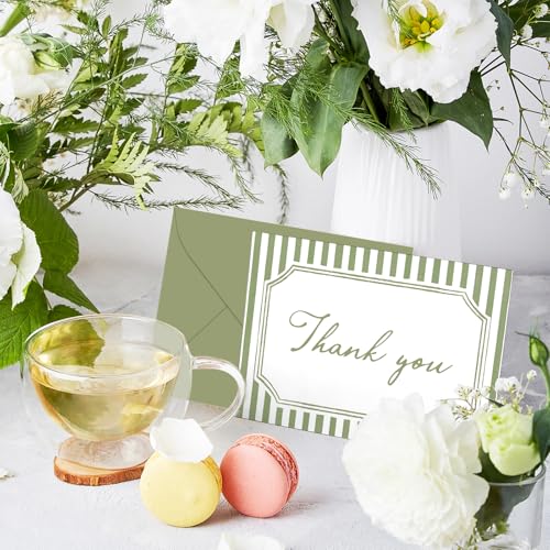 Whaline 24Pcs Sage Green Thank You Cards with Envelopes & Stickers - color: Sage Green