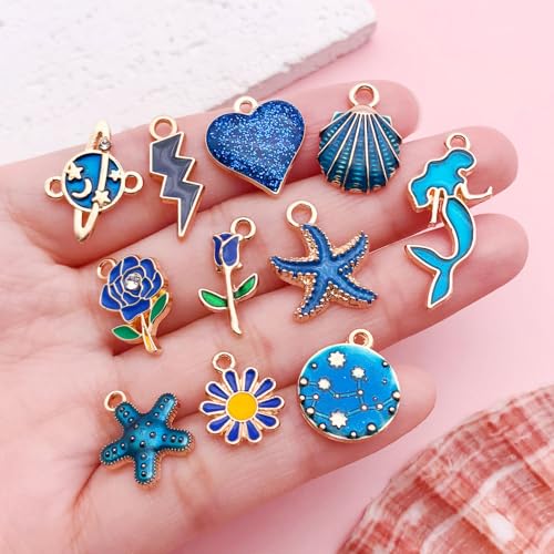 Youdiyla 40pcs Enamel Charms Alloy Metal Charms for Jewelry Making Necklace Bracelet Earring DIY Accessories - color: Dark blue