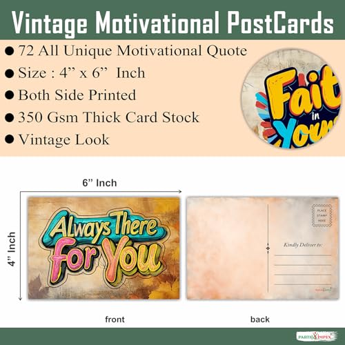 PARTH iMPEX 72 Vintage Motivational Quote Postcards, 4 x 6 Cards - color: Vintage Motivational Postcards - (Set of 72)