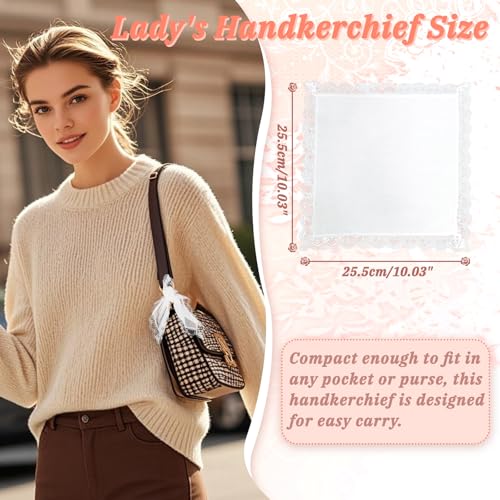 Lace Handkerchiefs for Women Pack, Cotton Ladies White Hankies - color: 6pcs-03