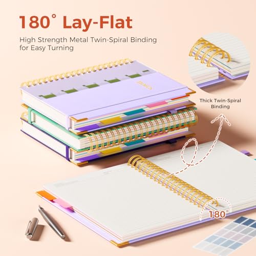 XYark A4 Hardcover Spiral Notebook, 8.5"x11" College Ruled Notebooks with Removable Dividers Tabs & Ruler, 5 Subject Notebook 300 Pages, Large Lined Journal for Women School Work Office, Light Purple - color: Light Purple, size: 8.5"x11"(A4)