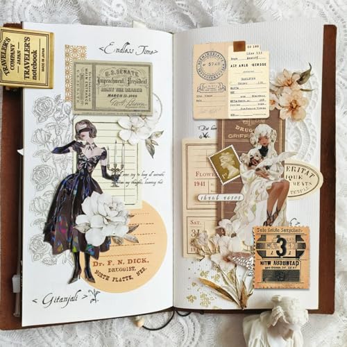 Bomichi 100 Pcs Drifting letterhead Set Vintage Postage Sticker Pack, Aesthetic Decorative Paper Floral Stickers for Scrapbooking DIY Art Crafts Bullet Journal Stickers Junk Journal Supplies - style: drift
