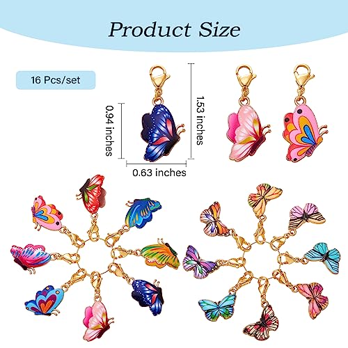 BEEFLYING 16Pcs Stitch Markers for Knitting Crochet Alloy Enamel Removable Crochet Stitch Marker Charms with Lobster Claw Clasps for Knitting Weaving Sewing Quilting Handmade Jewelry (Butterfly) - color: Butterfly