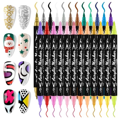 EBANKU 24 Pcs Nail Art Pens Set, Nail Polish Pens Quick-Drying Nail Art Markers Acrylic Paint Nail Point Graffiti Dotting Liner Pen No Squeeze Needed for Christmas Party - color: G