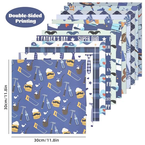 24 Sheets Blue Father's Day Scrapbook Paper, 11.8x11.8 Inch Double-Sided Print Decorative Craft Paper, Scrapbook Specialty Papers for Card Making Photo Album Decor - color: WW088FQJBB