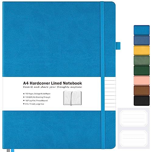 College Ruled Notebook, Hardcover Leather Journal for Women Men, 8.5" x 11" - color: Navy, size: A4 College Ruled