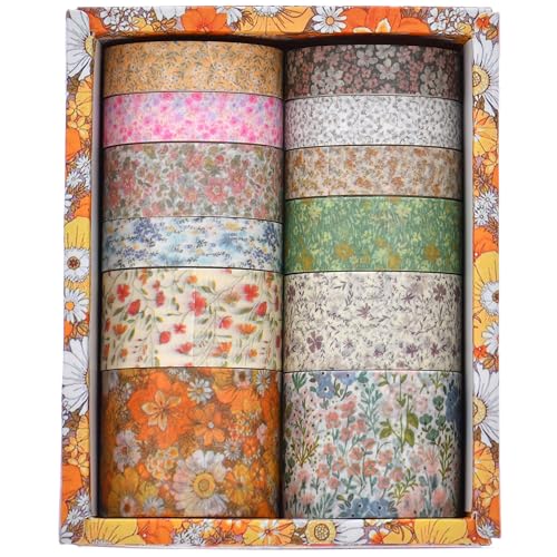 12 Rolls Flowers Washi Tape Set Floral Arts Adhesive Tapes Blooming Garden Decorative Masking Tape Sets for Craft, Kids, Scrapbook, DIY, Gift Wrapping (Evening Song) - color: Evening Song