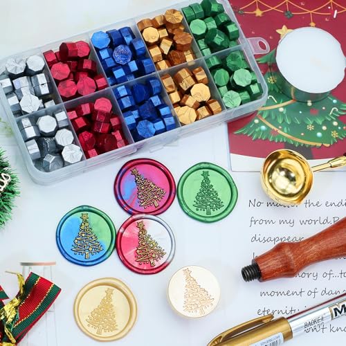 SWANGSA Christmas Tree Wax Seal Stamp Kit with Sealing Wax Beads | For Wedding Invitations, Gift Wrap, Envelope Seals, Christmas Card - style: Christmas Tree