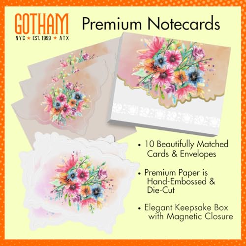 Poster Foundry Set of 3 - Floral Heart Boxed Note Cards by Carol Wilson. 10 embossed 4x5 Die-Cut Notecards and Matching Envelopes in Decorative Gift Box with Magnetic Flap. NCP2375 - color: Floral - Floral Heart, style: 3 gift box sets / 30 cards total