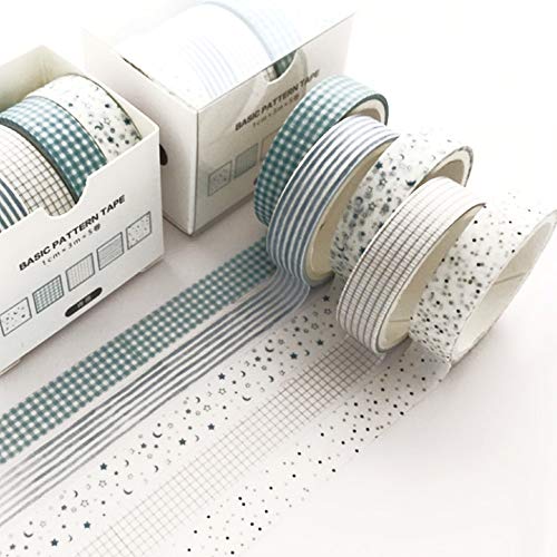 YUBBAEX 5 Rolls Washi Tape Set Creative Basic Skinny Masking Decorative Tapes for Arts, DIY Crafts, Journals, Planners, Scrapbooking, Wrapping (Cyan Dew) - color: Cyan Dew