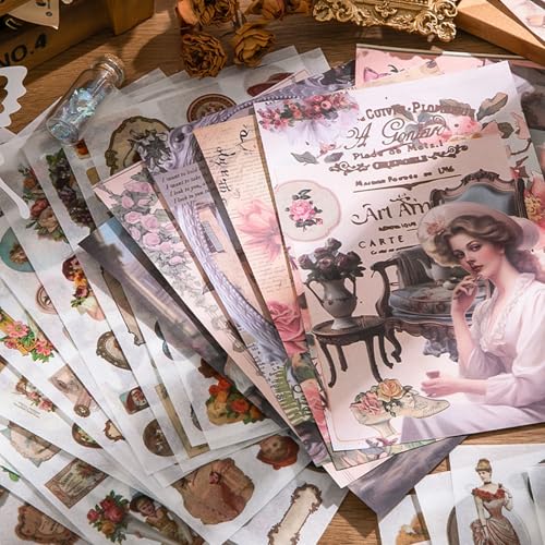 Vintage Scrapbook Sticker Book for Adults, 50 Sheets Aesthetic People Stickers Book for Scrapbooking with 480pcs Washi Stickers and 20 Sheets of Scrapbook Paper Ephemera for Junk Journals Supplies - color: Palace Garden