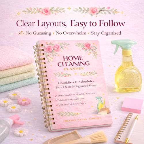 Home Cleaning Planner & Checklist Book for Women Adults – Daily, Weekly & Monthly Cleaning Schedule and Checklist, Housekeeping Organizer with Cleaning Lists, Spiral Bound Cleaning Book Planner