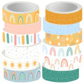 Boho Washi Tape Set 12 Rolls Back to School Cute Bohemian Rainbow Washi Tape 15mm Rainbow Sun Masking Sticker for DIY Crafts Scrapbook Journal Planner Gift Wrapping - color: Boho
