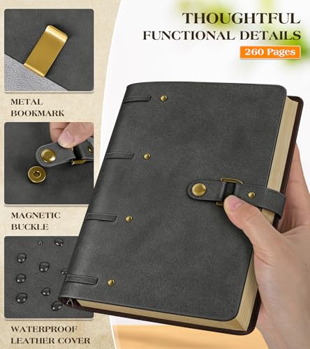 Leather Journal Notebook, A6 Size 5.3 x 7 inches 260 Lined Pages-Dusty Blue - color: Dusty Blue, size: 5.3*7inch