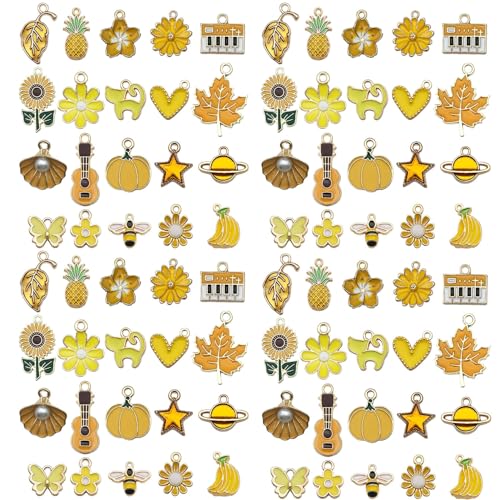 Youdiyla 40pcs Enamel Charms Alloy Metal Charms for Jewelry Making Necklace Bracelet Earring DIY Accessories - color: Yellow