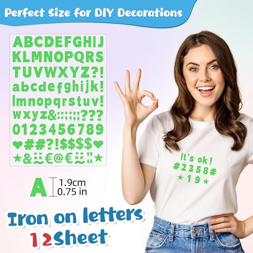 1200Pcs Iron On Letters 12 Sheets Vinyl Iron On Letters for Clothing(Green) - color: Green