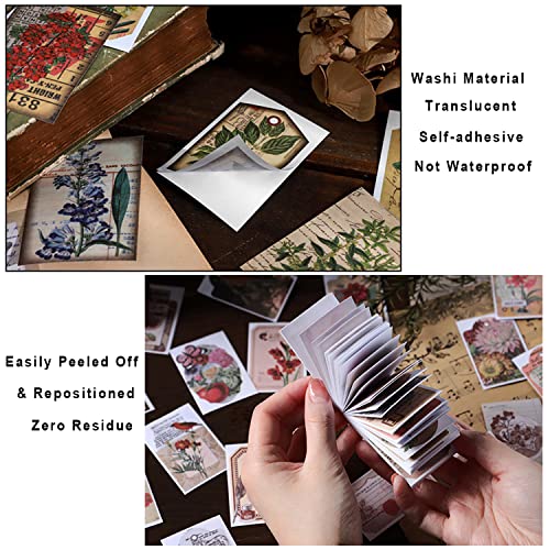 PRSTINCOL 300 Pcs Scrapbook Washi Stickers,Vintage Flower Butterfly Botanical Sticker Book for Junk Journal,Decorative Paper Stickers for Bullet Journal, Album, Collage, Planner, Gift Wrapping - color: Vintage Flower Washi Stickers Book
