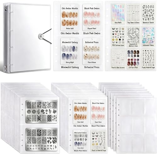 Nail Sticker Organizer Book, 2/4/9-Pocket A4 Binder for Nail Art Stickers & Stamping Plates Storage, Clear Pocket Protector Album