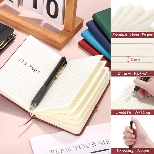 Aodaer 50 Sets Pocket Notebook Journal with Pens, 160 Pages, 3.5 x 5.5 Inch Mini Lined Journal Notebook A6 Leather Hardcover College Ruled Notepad with Pen Holder for School Office, Deep Multicolor - color: Deep Multicolor