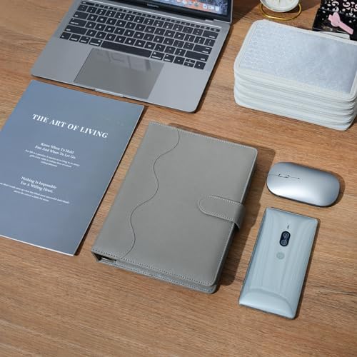 Wason A5 Binder PU Leather Journal Ring Portfolio Lined Notebook Refillable Paper Diary with Removable Clipboard Writing Notepad for Travel Business School Agenda Organizer (Grey) - color: Grey
