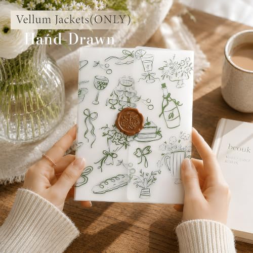 Vellum Paper 5x7 Pre-Folded Green Party Pattern, Vellum Jackets 30 Pcs - color: Green Party Party Joy